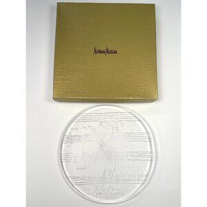 2004 NEIMAN MARCUS 12.5" Round Clear Glass PLATTER Plate Reindeer Christmas Box